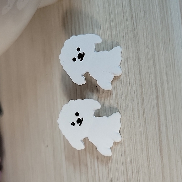 Maltese Pup Stud Earrings, bichon, poodle, white dog - Picture 7 of 8